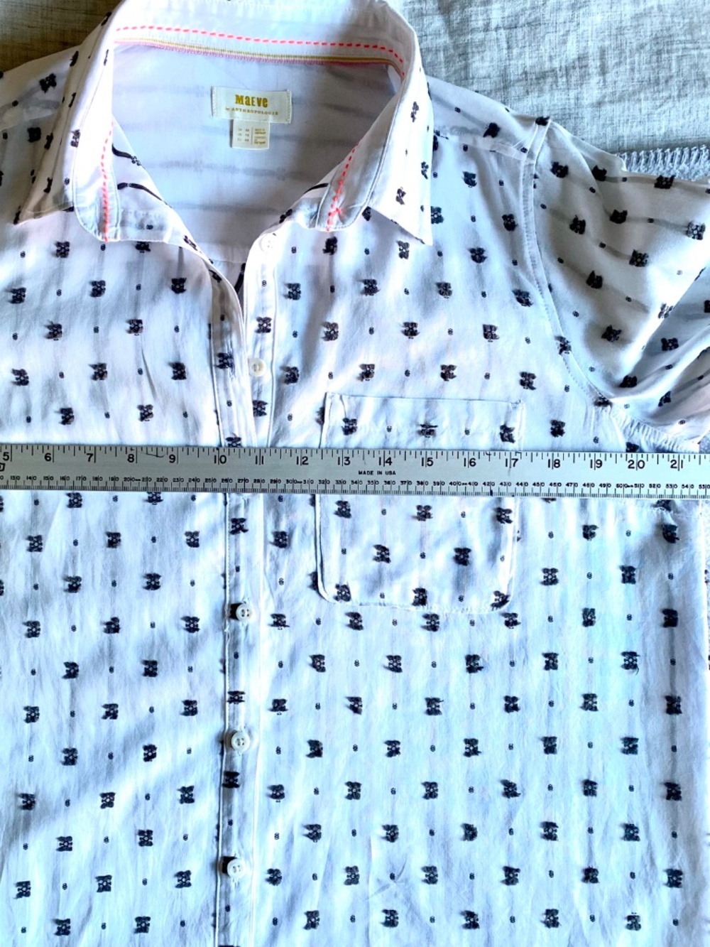 Anthropologie Maeve long sleeve white cotton w/ black clipped dots blouse Sz 12 - Picture 13 of 13